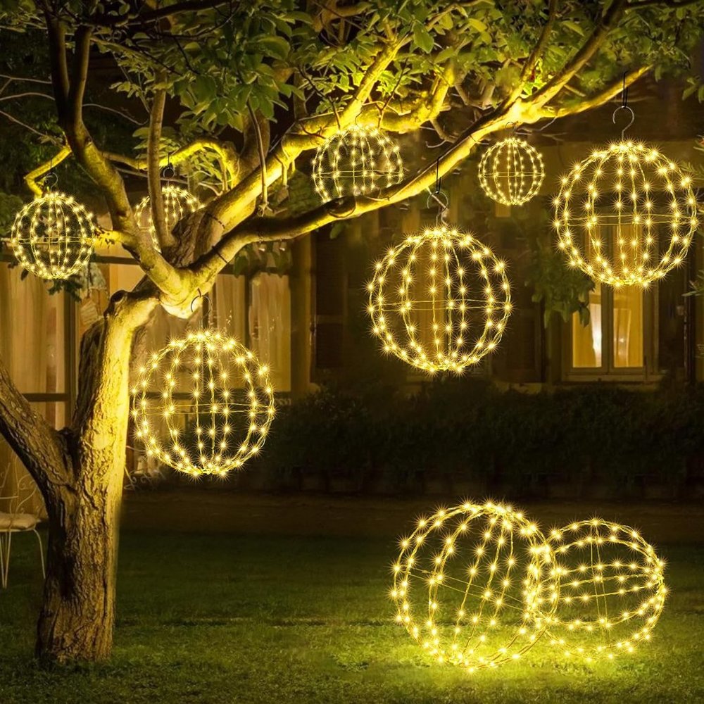 Battery Operated‎ Christmas Ball Lights 12" 120 LED Foldable Metal Sphere Joomer